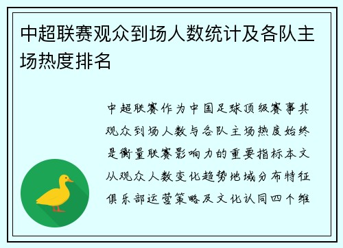 中超联赛观众到场人数统计及各队主场热度排名